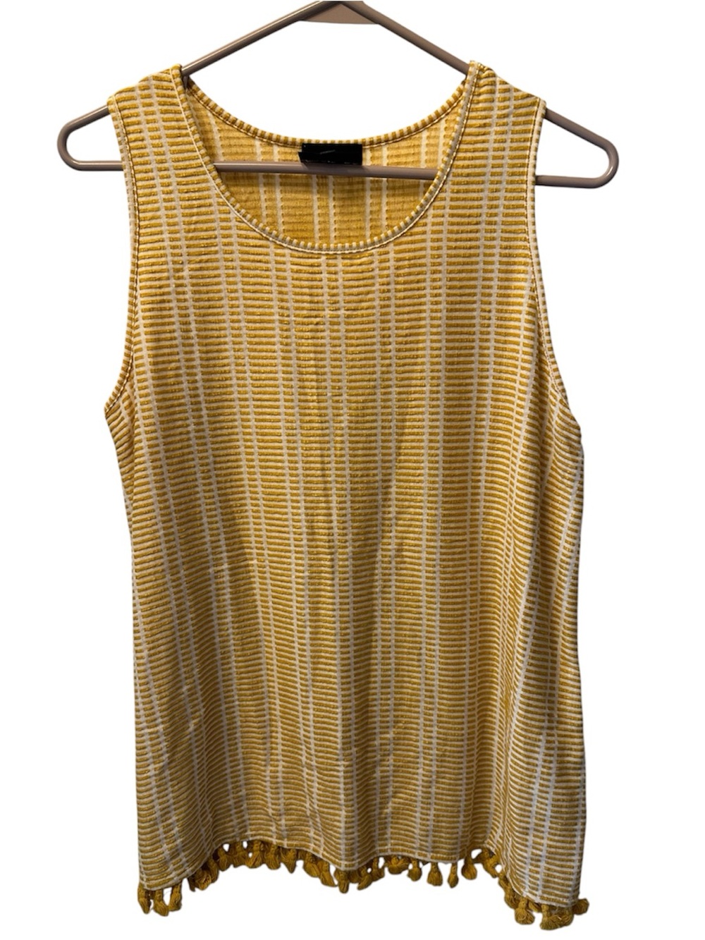 Women's Yellow Striped Tank Top with Tassel Hem